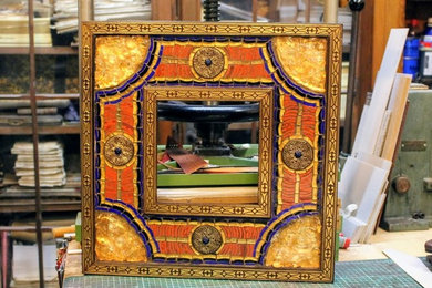 Bisanzio: cadre carré, mosaïque, verre, cuir