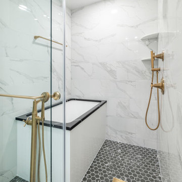 Transitional Primary Bathroom Project With Art Deco Accents