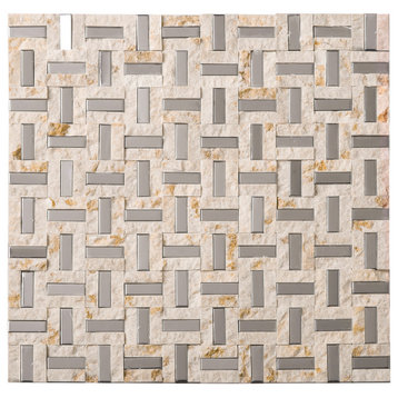 12"x12" Shiloh Mixed Mosaic Tile Sheet, Silver and Beige