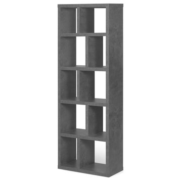 Open Bookcase High Narrow Shelves, Faux Concrete
