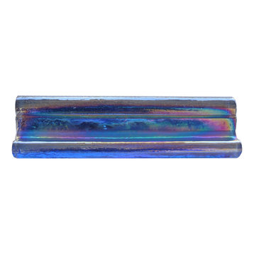 Atmosphere 2 in x 8 in 100% Recycled Glass Bullnose Trim in Iridescent Sapphire