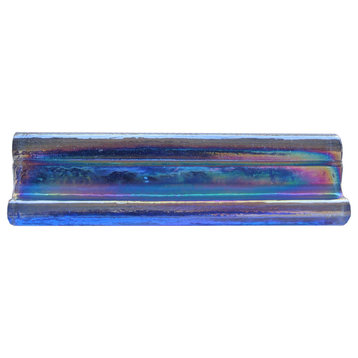 Atmosphere 2 in x 8 in 100% Recycled Glass Bullnose Trim in Iridescent Sapphire