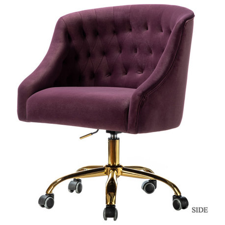 Home Office Swivel Chair with Button-Tufted Back, Purple