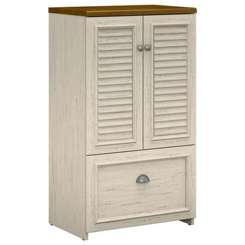Farmhouse Storage Cabinet, Louvered Doors & Drawer, Brown