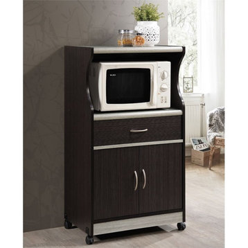 Hodedah Microwave Contemporary Wooden Kitchen Cart in Chocolate-Grey Finish