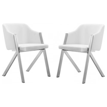 Modrest Darcy Modern White Leatherette Dining Chair, Set of 2