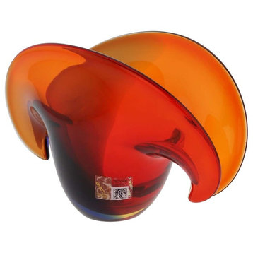 GlassOfVenice Murano Glass Clam Seashell Bowl - Red Blue Amber