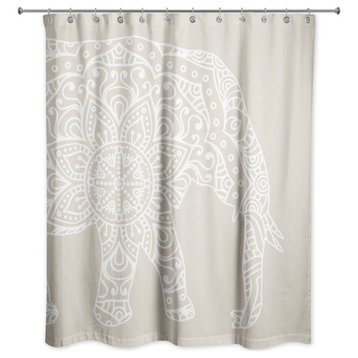 Beige Mandala Elephant 71x74 Shower Curtain