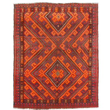 Oriental Kilim Afghan Antique 10'10"x8'8" Hand Woven Rug