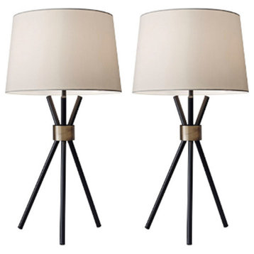 Set of 2, 22" Metal Tripod Table Lamps, Black