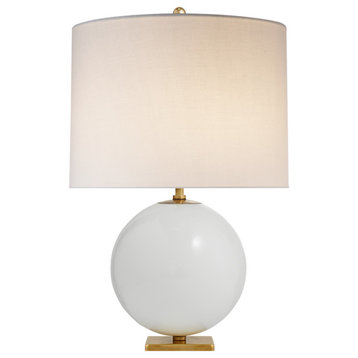 Elsie Table Lamp in Cream Reverse Painted Glass with Cream Linen Shade