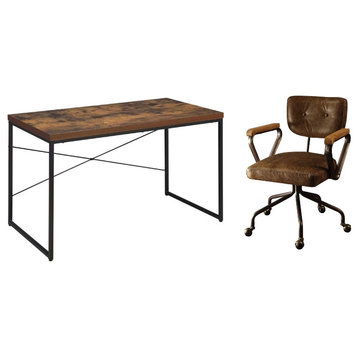 2 Piece Office Set with Writing Desk and Chair in Rustic Brown