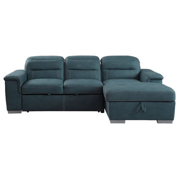 Brooks 2-Piece Set Sectional Sofa With Pull-Out Bed And Storage, 2-Tone, Blue