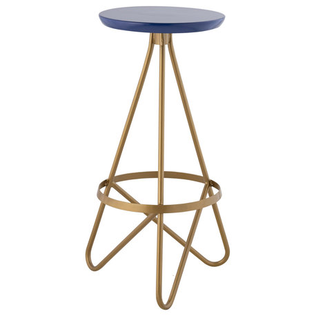 Spiroa Modern Industrial Metal Backless Circular Bar Stool, Blue