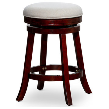 DTY Indoor Living Creede Backless Swivel Stool, 24" or 30", Cherry/Beige Fabric, 24" Counter Stool