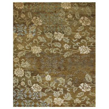 Weave & Wander Timeo Hand Knot Oriental Rug, Brown/Gold, 7'9"x9'9"