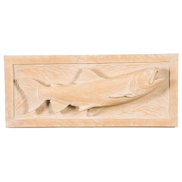 Plaque MOUNTAIN Lodge Trout Fish Right-Facing Right Almond Off-White