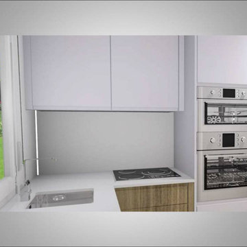 Cocina reducida y renovación de materiales.