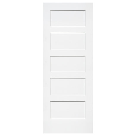 5-Panel Kimberly Bay Door, Interior Slab Shaker, White, 1.375"x28"x80"