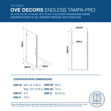 Endless TP0100301 Tampa-Pro Alcove 24 1/16 to 24 11/16" W x 72" H ORB