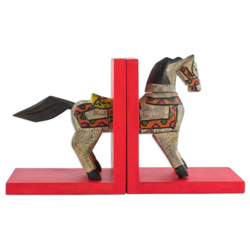 Novica Gallop To Knowledge Pinewood Bookends, 2-Piece Set