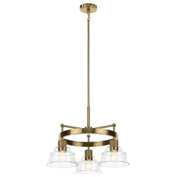 Eastmont 3 Light Chandelier, Clear Glass, Brushed Natural Brass