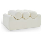 Meridian Furniture - Rumble Upholstered Bench, Cream, 32" W x 22" D x 16.5" H, Vegan Leather - Discover the Rumble cream vegan leather bench, featuring a sleek, soft feel that adds a touch of contemporary elegance to any room. This stylish bench offers three removable bolster pillow seats for enhanced comfort and versatility. Its modern design seamlessly blends with various decor styles, making it a versatile choice for your entryway, living room, or bedroom.