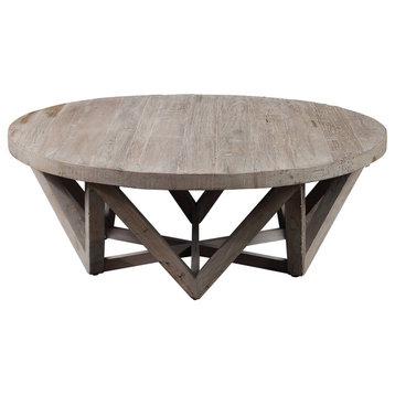 Luxe Rustic Geometric Reclaimed Wood  Coffee Table Round Zig Zag Open Triangle