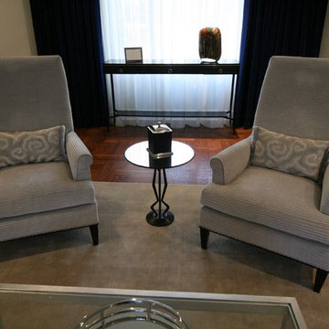 Grey striped velvet chairs