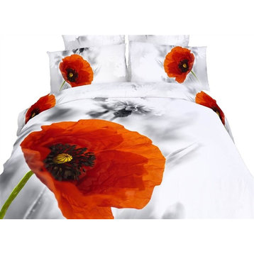 Girls Dorm Room Bedding Twin XL Size Duvet Cover Set with Poppies