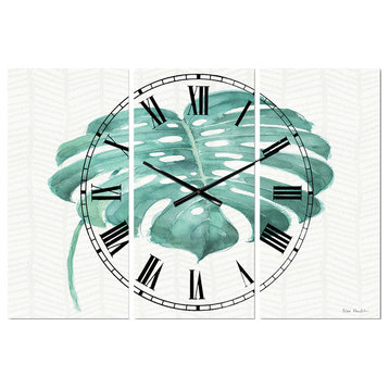 Mixed Botanical Green Leaves Vi Farmhouse Multipanel Metal Clock