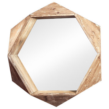Hexagonal Pine Shelf Mirror