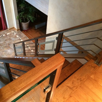Stainless Steel and Glass Railings with Hard wood inlay and Handrails