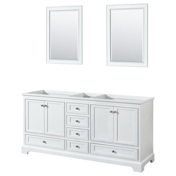 Deborah 72" White Double Vanity, No Countertop, No Sinks, 24" Mirrors