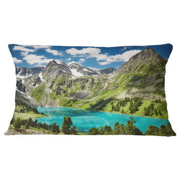 Mountain Lake And Blue Sky Photography Throw Pillow, 12"x20"