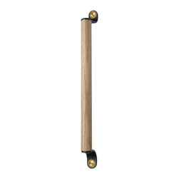Walnut Studiolo - Leather and Wood Handle, The Sellwood, Black, 15.5" Center-to-Center, Brass - Cabinet And Drawer Handle Pulls