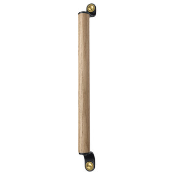 Leather and Wood Handle, The Sellwood, Black, 15.5" Center-to-Center, Brass