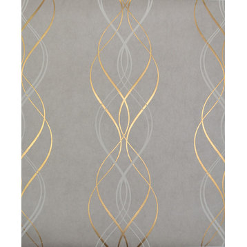 York Wallcoverings NW3550 Modern Metals Aurora Wallpaper Grey/Gold