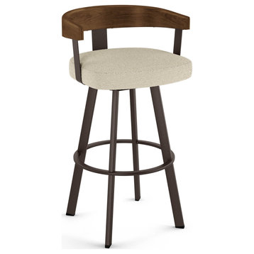 Amisco Lars Counter and Bar Stool, Cream Boucle Polyester / Light Brown Wood / Dark Brown Metal, Bar Height