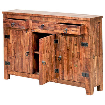 61" Rustic Reclaimed Wood 3 Doors and 3 Drawers Sideboard Buffet