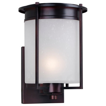 1 Light Outdoor Wall Lantern, Antique Bronze, Frosted Seeded Glass