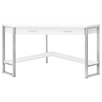 Computer Desk - 42"L / White Corner / Silver Metal