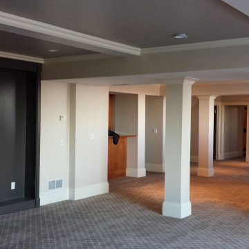 Elegant Basement Transformation with Custom Painted Ceilings and Built-Ins