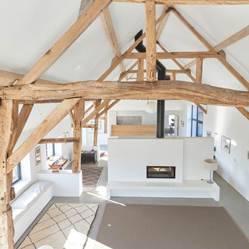 View through exposed beams - Contemporary Barn Conversion in Wiltshiren