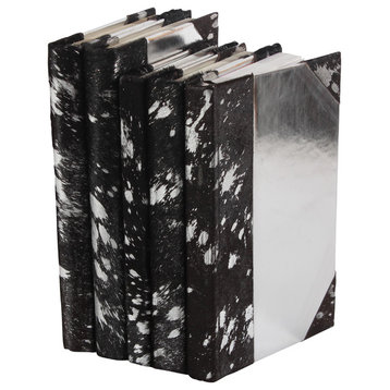 Metallic Hide Books, Black and Silver, Set of 5