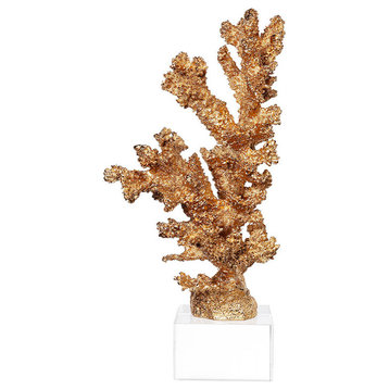 Coral Decorative Object or Figurine, Gold and Clear