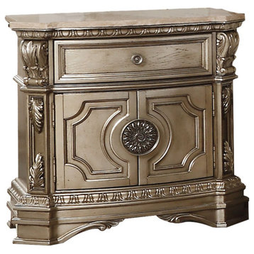 Acme Northville Nightstand With Marble Top Antique Silver