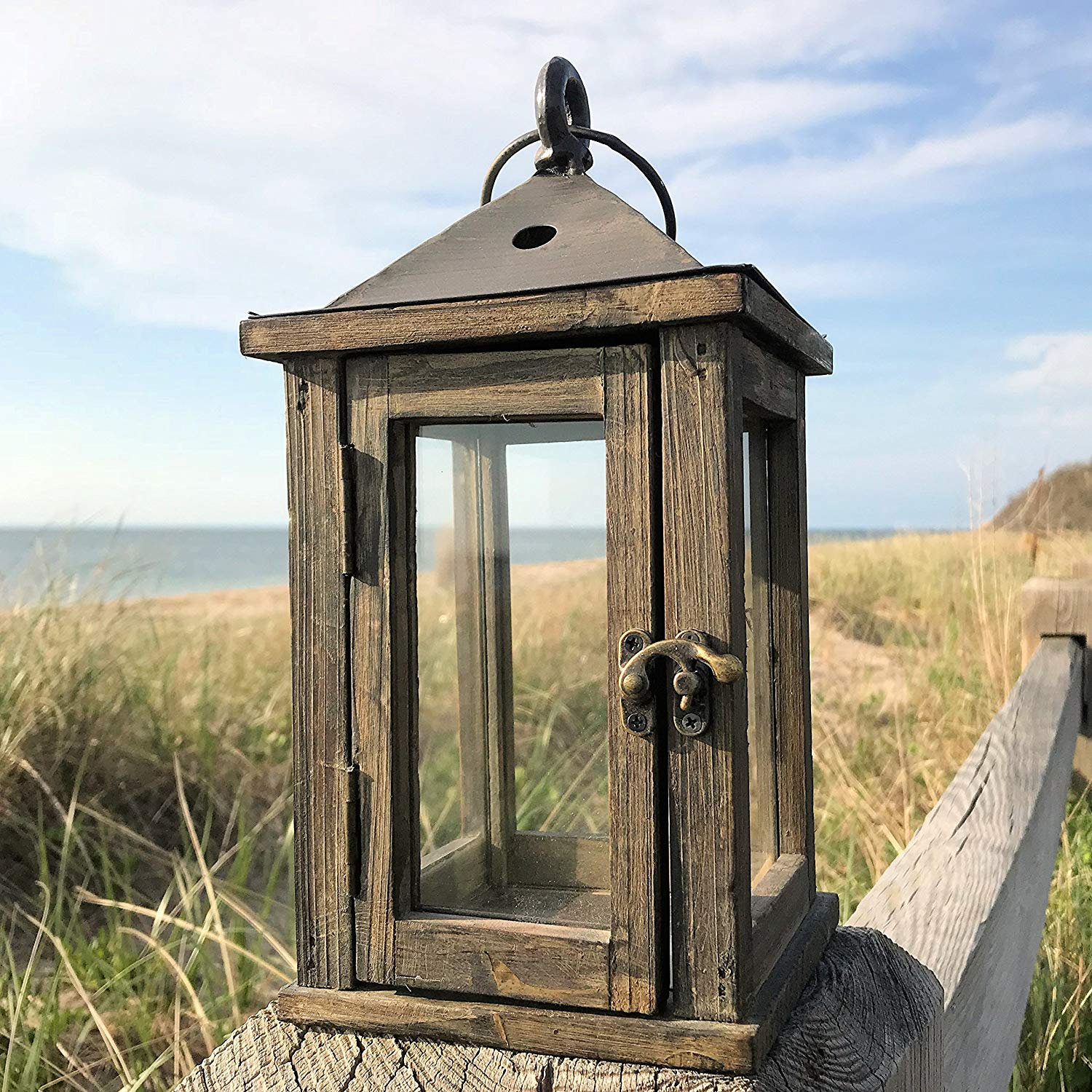 Wood Lantern with Swing Latch, 10 1/2 Inches Tall - Transitional ...