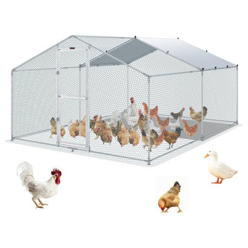 VEVOR Large Metal Chicken Coop Walk-In Chicken Run 13.1x9.8x6.6' Peaked Roof