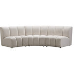 Meridian Furniture - Infinity Channel Tufted Velvet Modular Chair, Cream, 3 Piece - Create a seating group that works for every possible situation with this Infinity modular sofa and other pieces in the Infinity collection. Upholstered in soft cream velvet material that feels great against the skin and offers long-wearing beauty, this piece fits with other Infinity items for an infinite number of combinations that get your seating requirements just right but that look just as nice when used on their own.